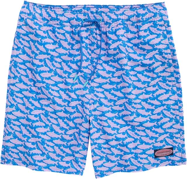 Men's 7-Inch Printed Tide Blue Swim Trunks