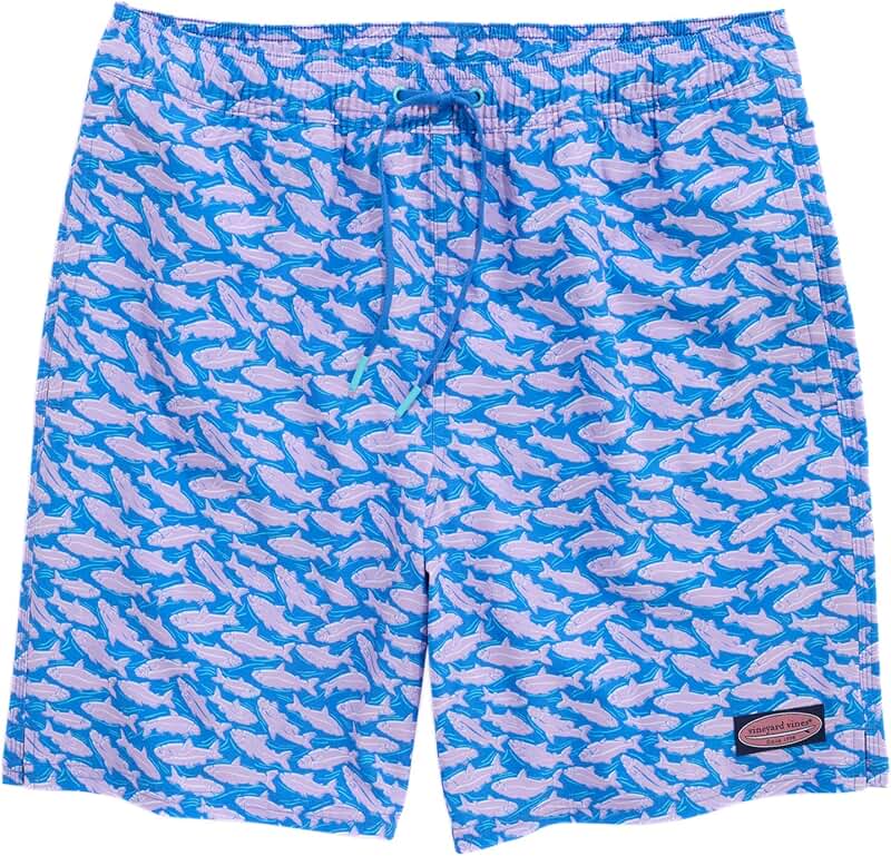 Men's 7-Inch Printed Tide Blue Swim Trunks