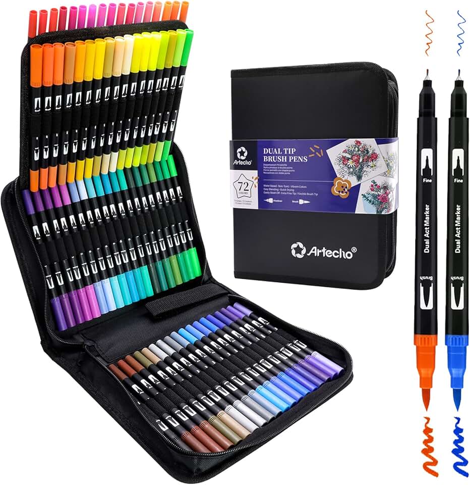 72-Color Dual Tip Markers for Coloring and Drawing