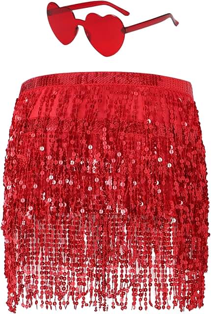 Sequin Tassel Hip Scarf and Heart Sunglasses Costume