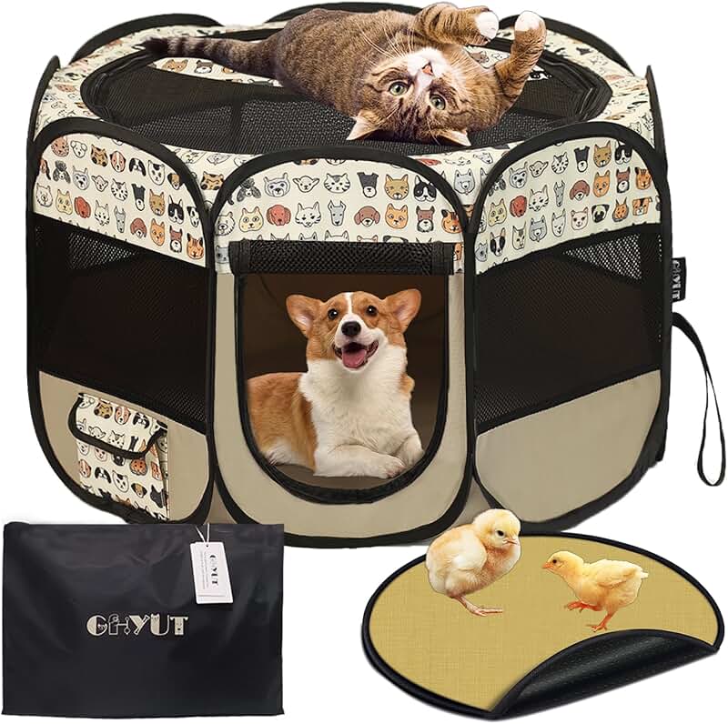 Waterproof Foldable Dog Playpen with Cushion