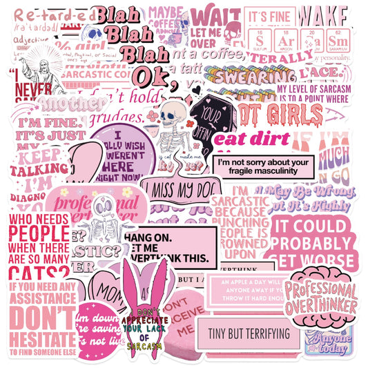 50 Pink Funny Sarcastic Stickers for Adults