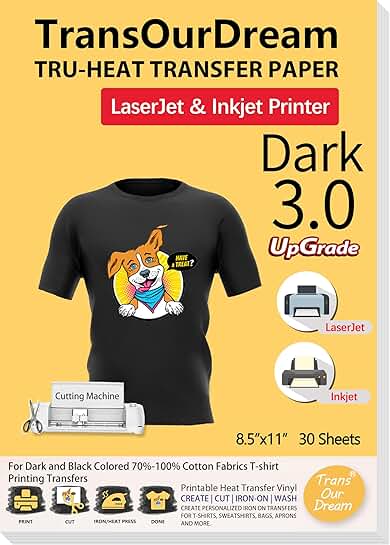 Heat Transfer Paper for Inkjet and Laserjet, 30 Sheets