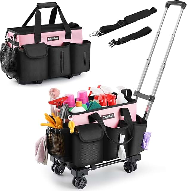 Pink Rolling Cleaning Organizer with Trolley