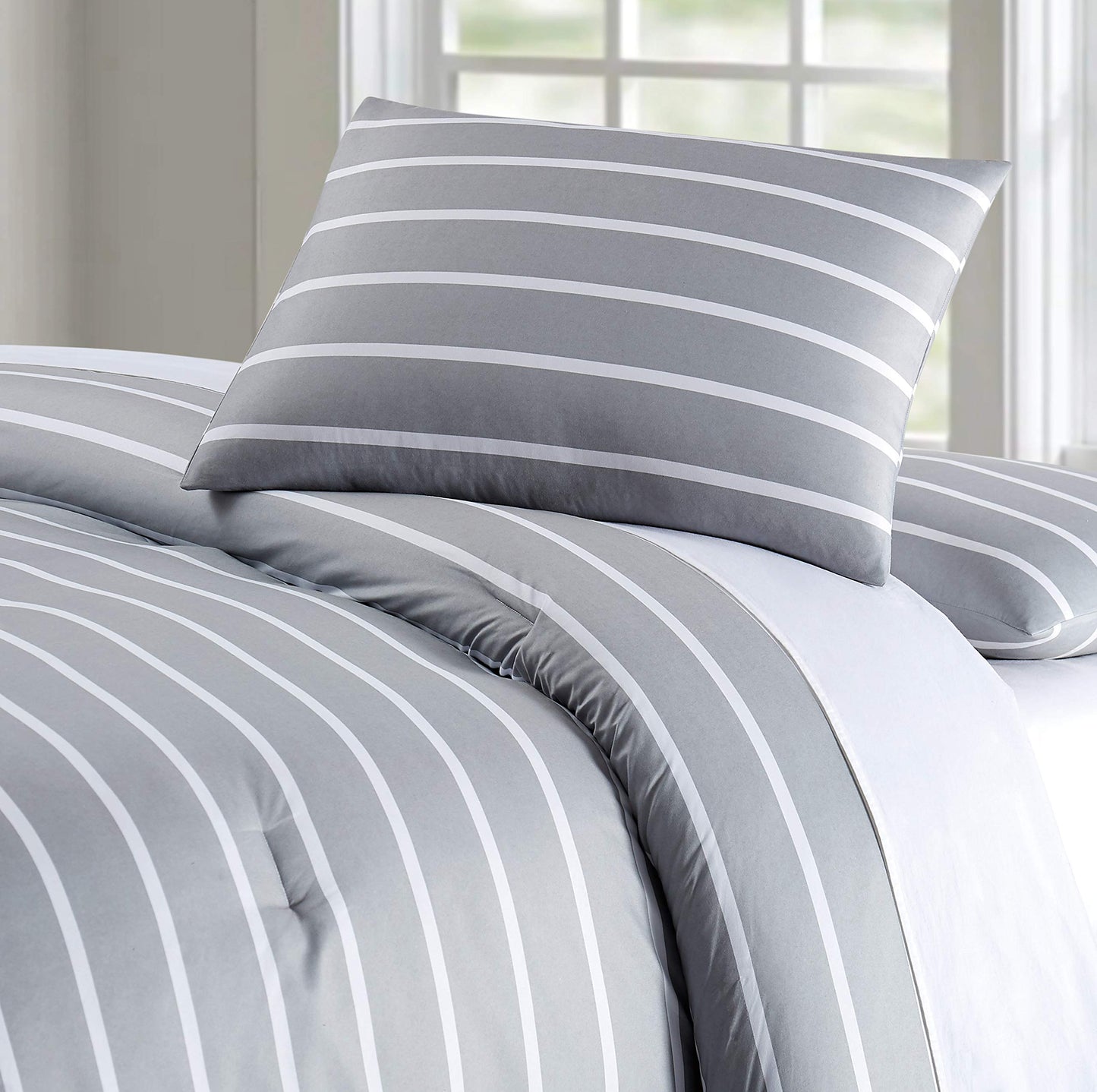 Truly Soft Maddow Stripe Comforter Set, Full/Queen, Grey