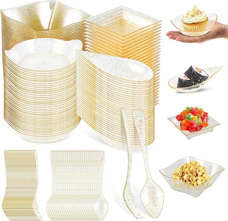 Set of 200 Mini Appetizer Plates with Spoons and Forks