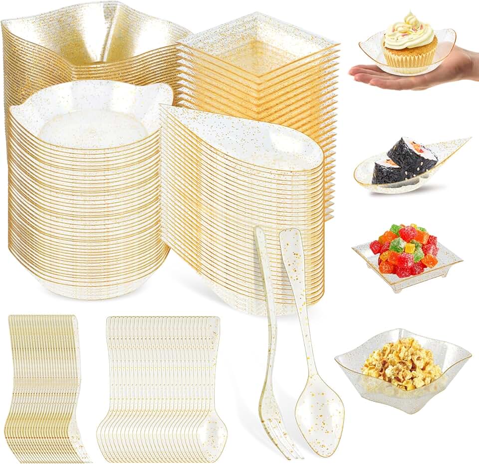 Set of 200 Mini Appetizer Plates with Spoons and Forks