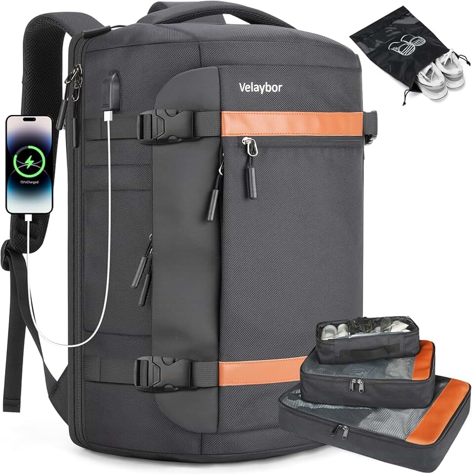 42L Water-Resistant Travel Backpack with USB Port