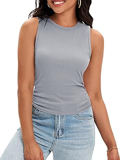 Women's Summer Sleeveless Ribbed High Neck Tank Top