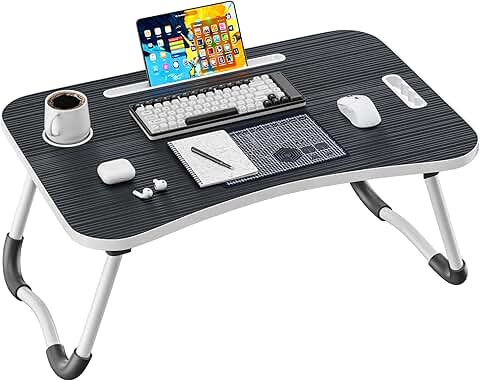 Wooden Folding Lap Desk with Cup Holder for Bed and Sofa