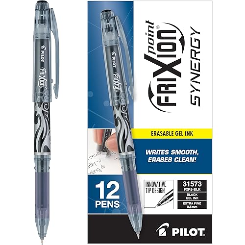 12 Black Erasable Gel Ink Pens, Extra Fine Point