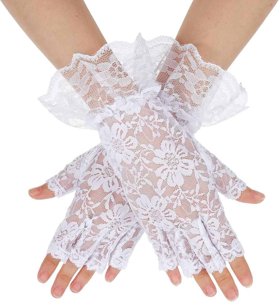White lace fingerless gloves for women at parties and weddings