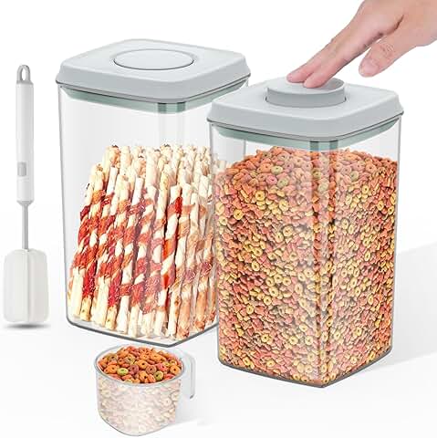 Two 4.2 Qt Airtight Pet Food Storage Containers with Scoop and Brush