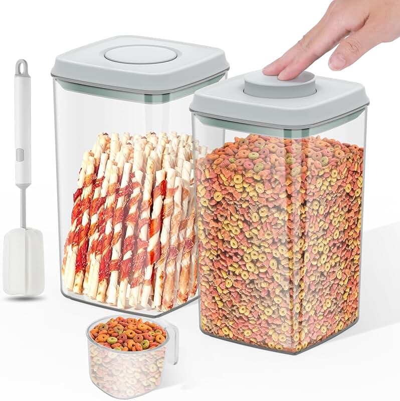 Two 4.2 Qt Airtight Pet Food Storage Containers with Scoop and Brush