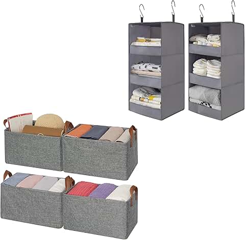 Bundle of 4 Storage Baskets and 2 Hanging Closet Organizers