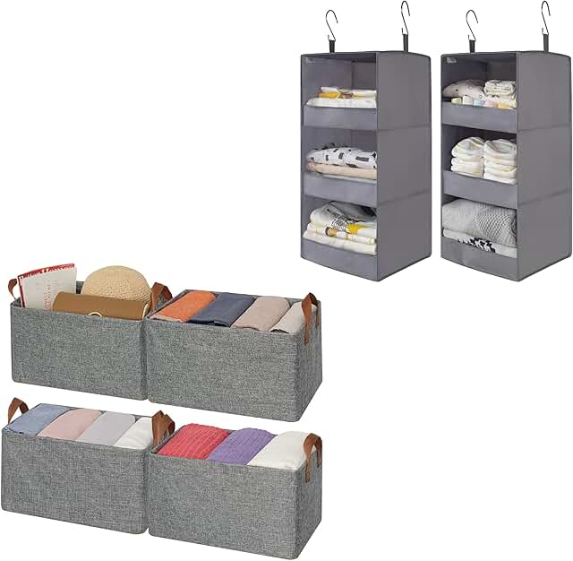 Bundle of 4 Storage Baskets and 2 Hanging Closet Organizers