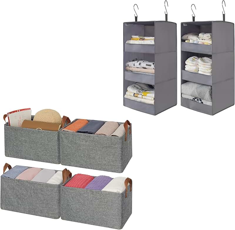 Bundle of 4 Storage Baskets and 2 Hanging Closet Organizers
