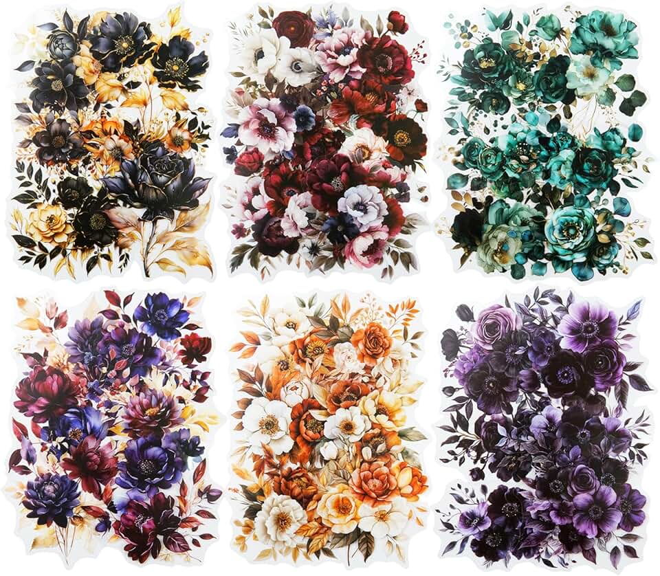 Dark floral sticker set for crafts and journaling