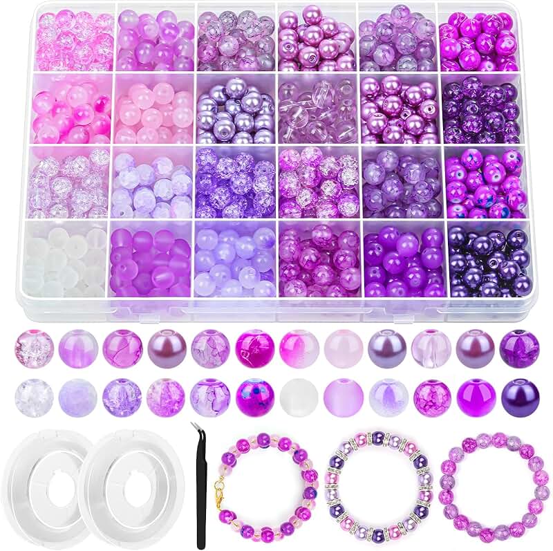 720pcs 8mm Glass Beads in 24 Colors for Jewelry Making