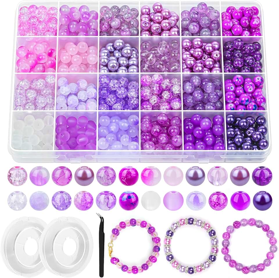 720pcs 8mm Glass Beads in 24 Colors for Jewelry Making