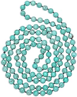 Long turquoise tiger eye bead necklace for women