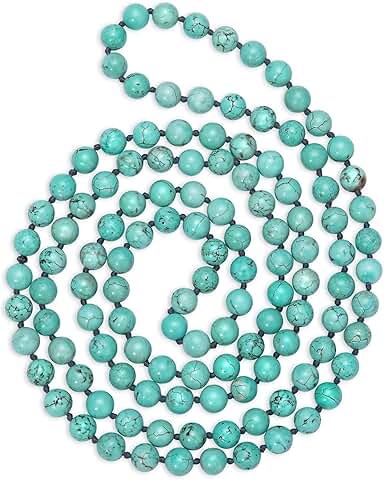 Long turquoise tiger eye bead necklace for women
