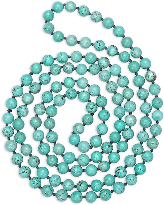 Long turquoise tiger eye bead necklace for women