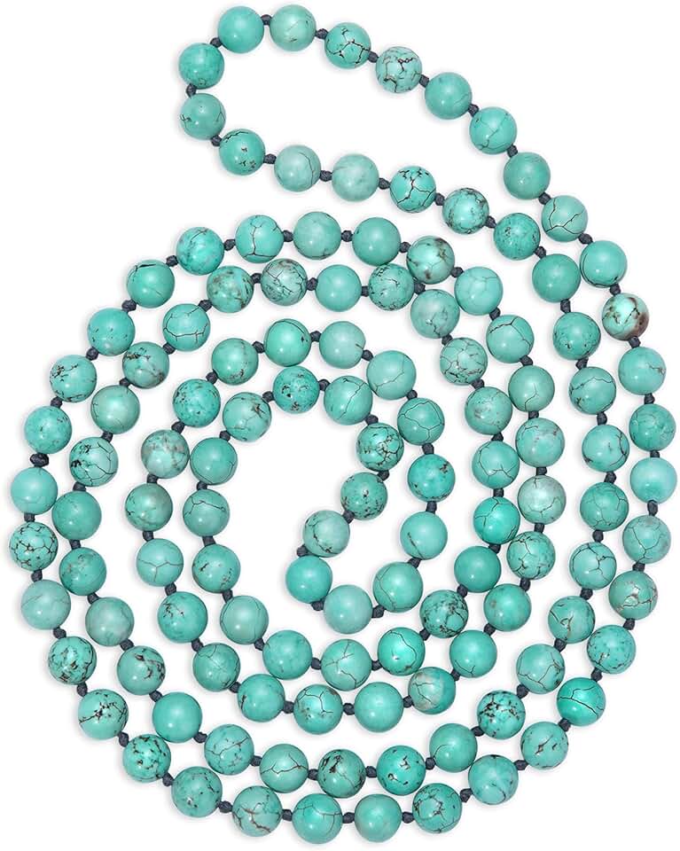 Long turquoise tiger eye bead necklace for women