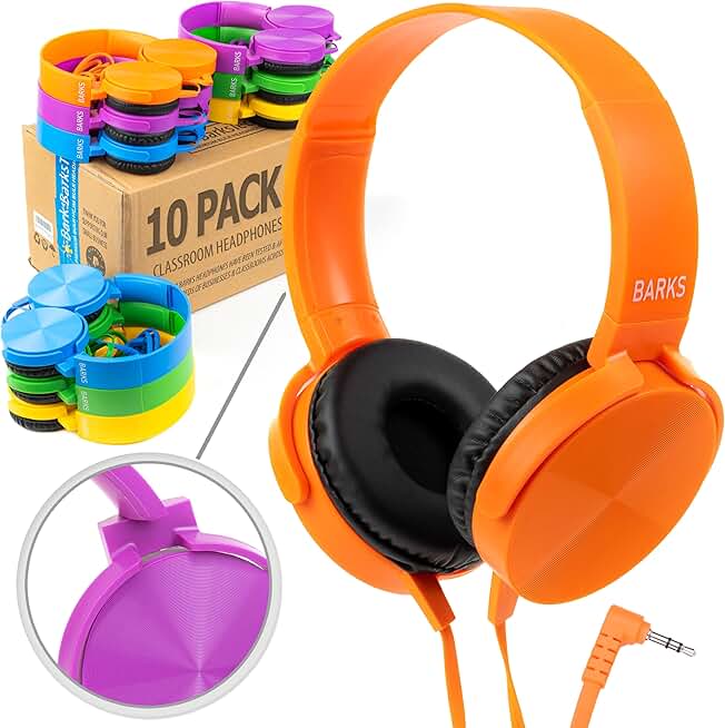 10 Pack Kids Classroom Headphones in Mixed Colors