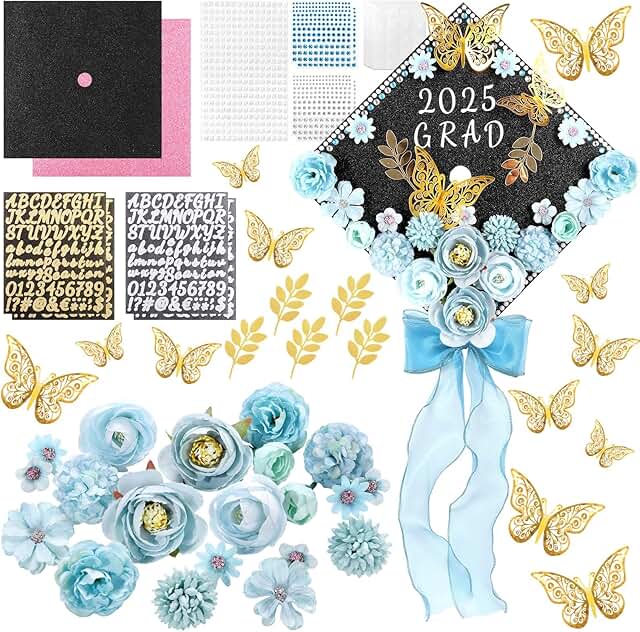 Graduation Cap Decorations Kit with Flowers and Butterflies