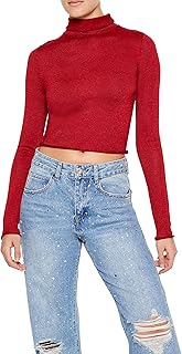 Women's Glitter Knit Turtleneck Crop Top