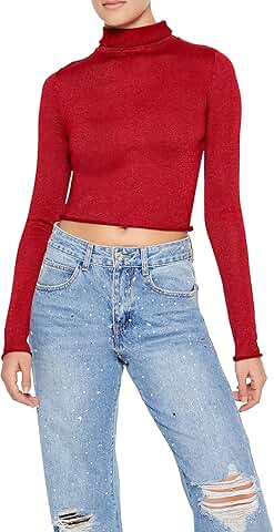 Women's Glitter Knit Turtleneck Crop Top