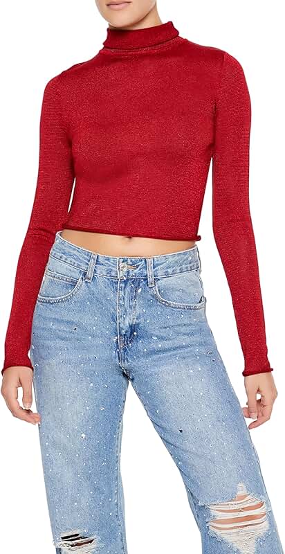 Women's Glitter Knit Turtleneck Crop Top