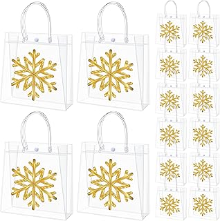 24 Clear Plastic Gift Bags with Snowflake Design