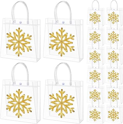 24 Clear Plastic Gift Bags with Snowflake Design