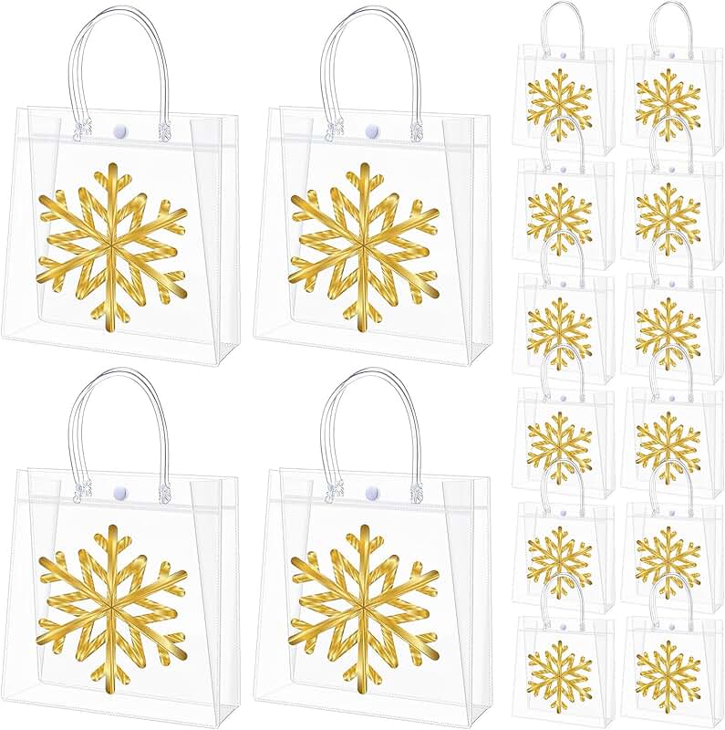 24 Clear Plastic Gift Bags with Snowflake Design