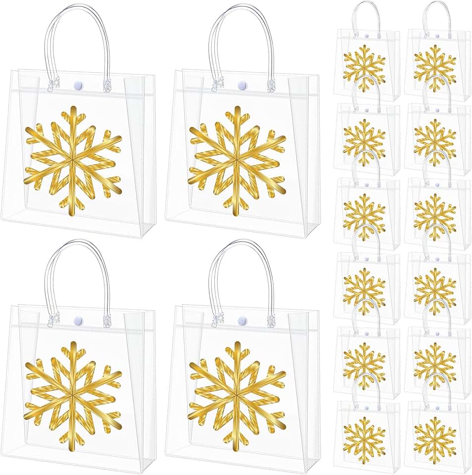 24 Clear Plastic Gift Bags with Snowflake Design