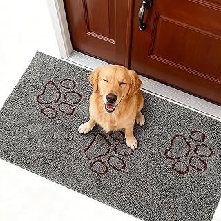 Dog Door Mat for Muddy Paws, Absorbent Microfiber, Washable, Non-Slip, Indoor Outdoor, Grey 60x30