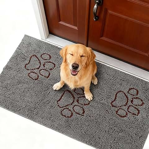 Dog Door Mat for Muddy Paws, Absorbent Microfiber, Washable, Non-Slip, Indoor Outdoor, Grey 60x30