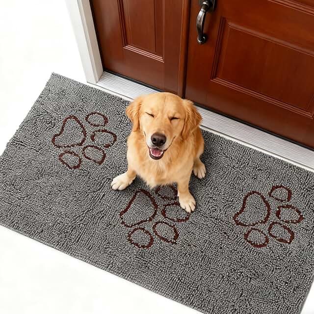 Dog Door Mat for Muddy Paws, Absorbent Microfiber, Washable, Non-Slip, Indoor Outdoor, Grey 60x30