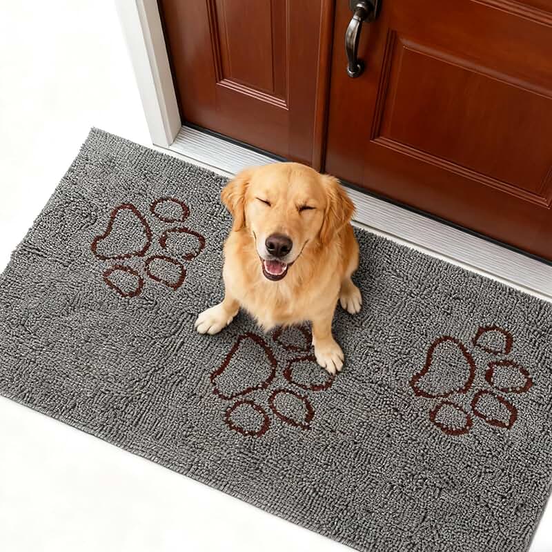 Dog Door Mat for Muddy Paws, Absorbent Microfiber, Washable, Non-Slip, Indoor Outdoor, Grey 60x30