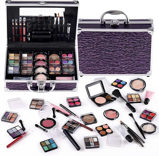 Full Makeup Kit with Eyeshadow, Lip Gloss, Brushes, and More