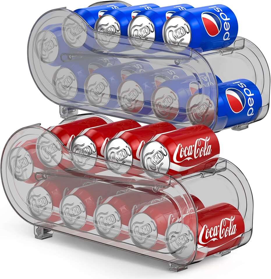 Two-Pack Auto-Rolling Soda Can Organizer for Refrigerator