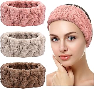 Set of 3 soft terry cloth spa headbands for women