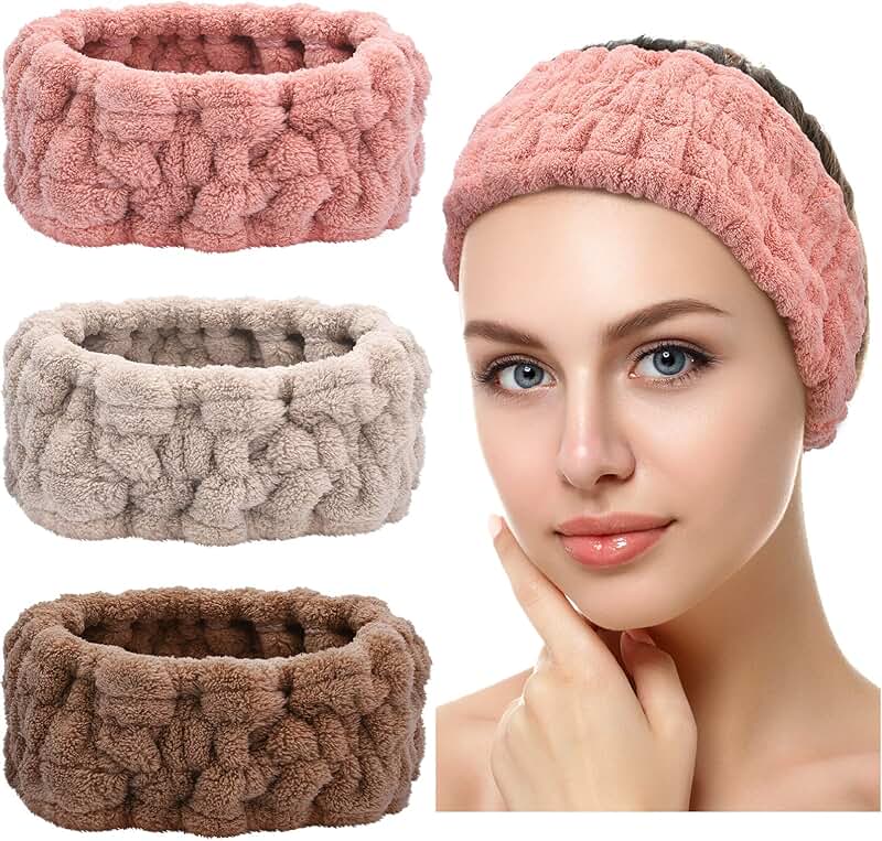 Set of 3 soft terry cloth spa headbands for women