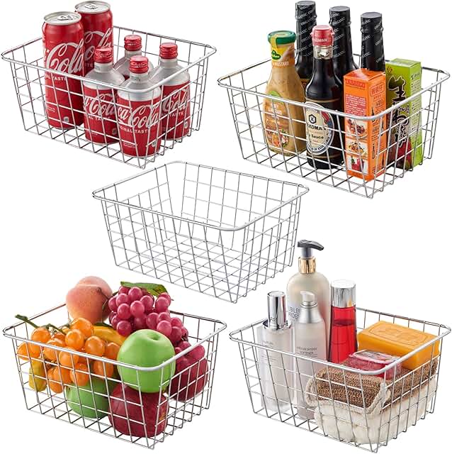 Set of 5 Wire Storage Baskets for Kitchen and Home