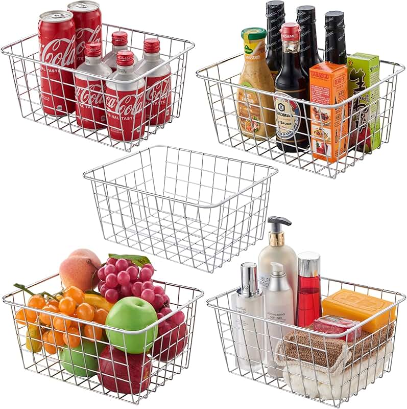 Set of 5 Wire Storage Baskets for Kitchen and Home