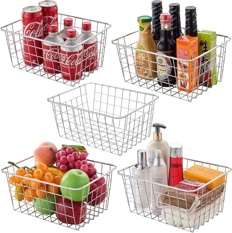 Set of 5 Wire Storage Baskets for Kitchen and Home