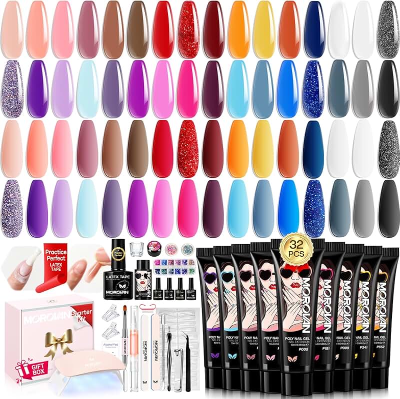 Poly Gel Nail Kit with Lamp and Tools for Beginners