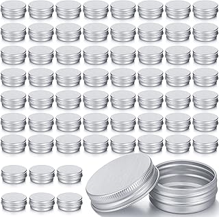 64 Silver Lip Balm Tin Containers with Screw Lids